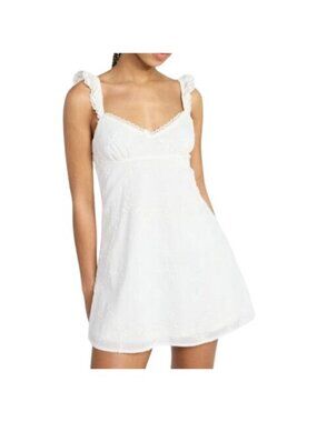 No Boundaries Ruffle Strap Mini Dress Lace Large White New Sundress
